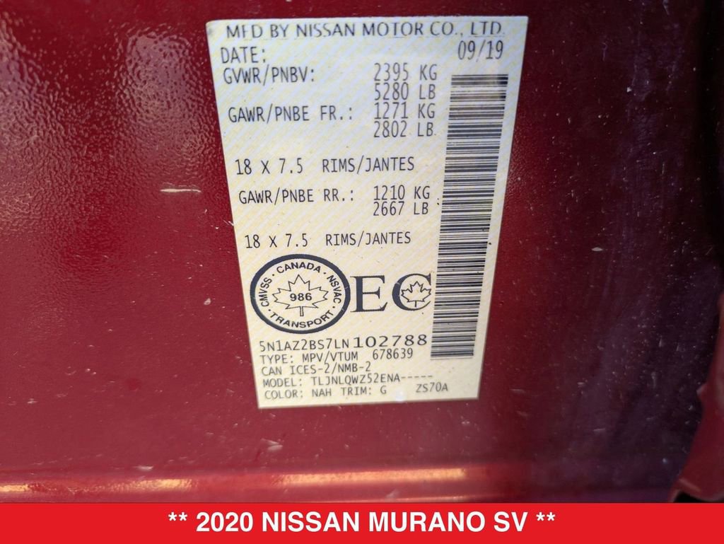 Certified 2020 Nissan Murano SV image 40