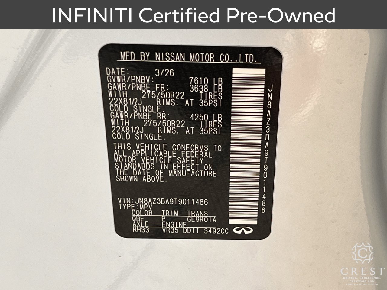Certified 2026 INFINITI QX80 Luxe w/ Cargo Package RWD image 32