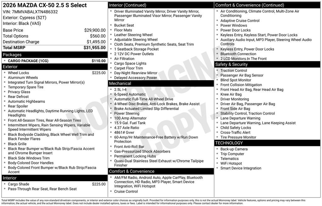 New 2026 MAZDA CX-50 AWD 2.5 S w/ Cargo Package image 35