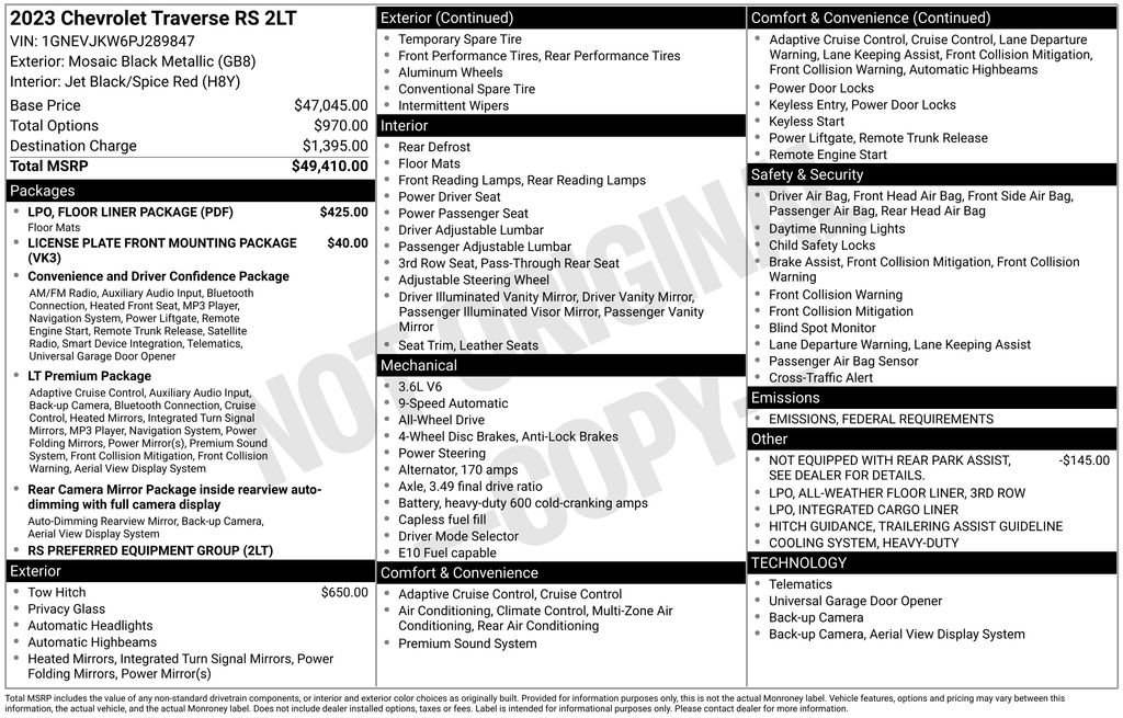 Used 2023 Chevrolet Traverse RS w/ LPO, Floor Liner Package image 3