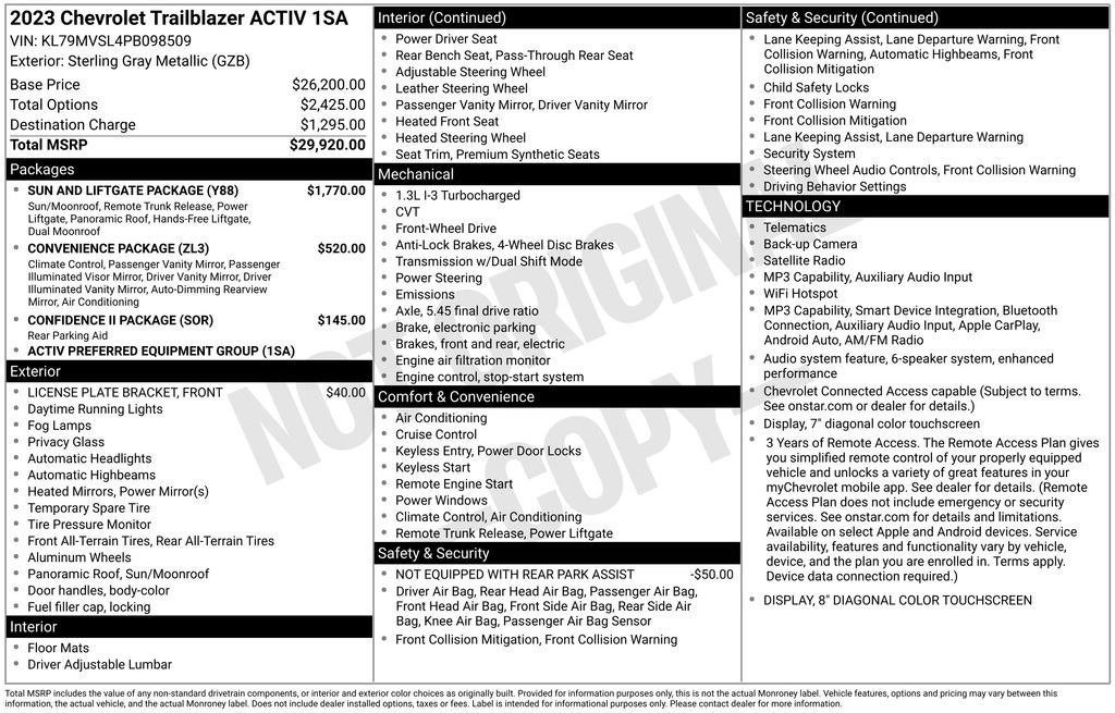 Used 2023 Chevrolet TrailBlazer ACTIV w/ Sun and Liftgate Package FWD image 38
