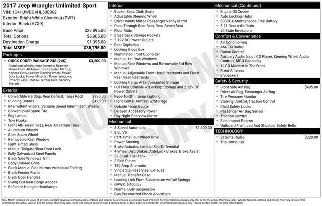 Used 2017 Jeep Wrangler Unlimited Sport w/ Quick Order Package 24S image 33