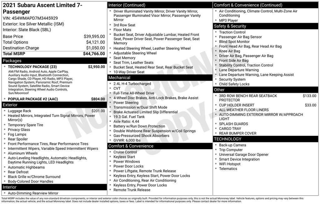 Used 2021 Subaru Ascent Limited w/ Technology Package image 40