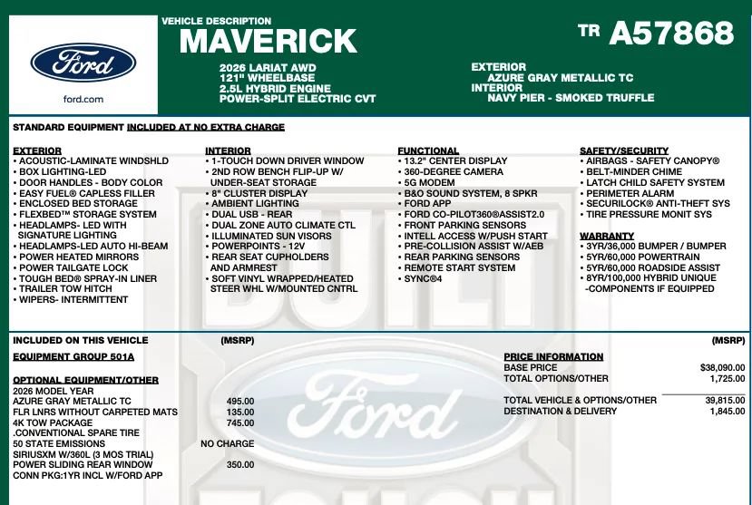 Used 2026 Ford Maverick Lariat w/ 4K Tow Package AWD/4WD image 2