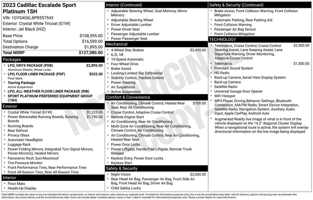 Certified 2023 Cadillac Escalade Sport Platinum w/ LPO, ONYX Package AWD/4WD image 19