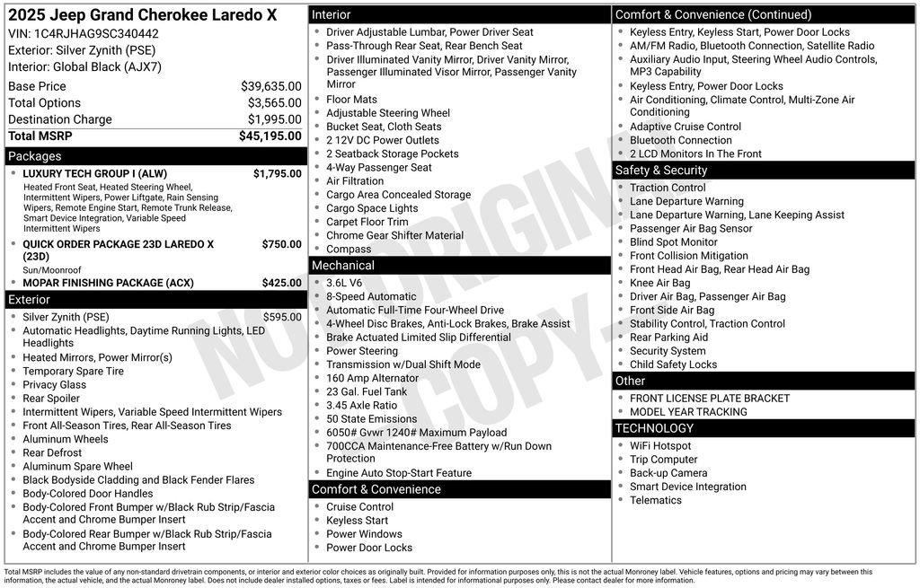 New 2025 Jeep Grand Cherokee Laredo X w/ Luxury Tech Group I AWD/4WD image 32