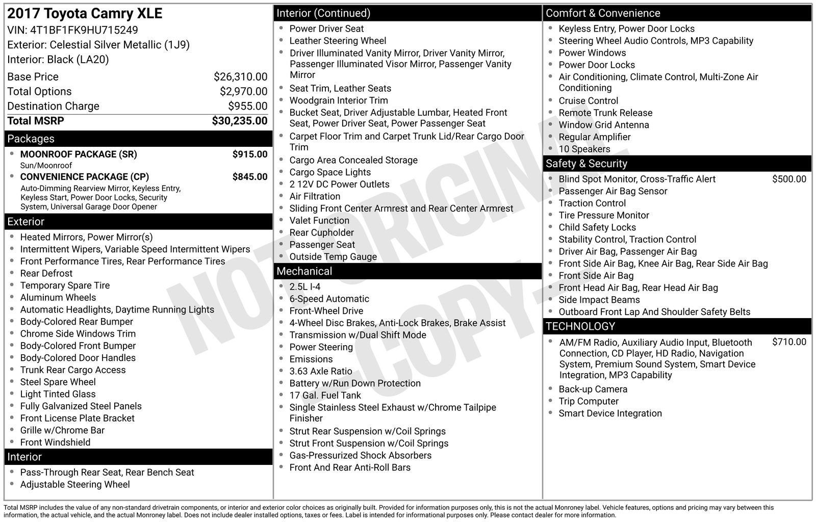 Used 2017 Toyota Camry XLE w/ Moonroof Package image 1