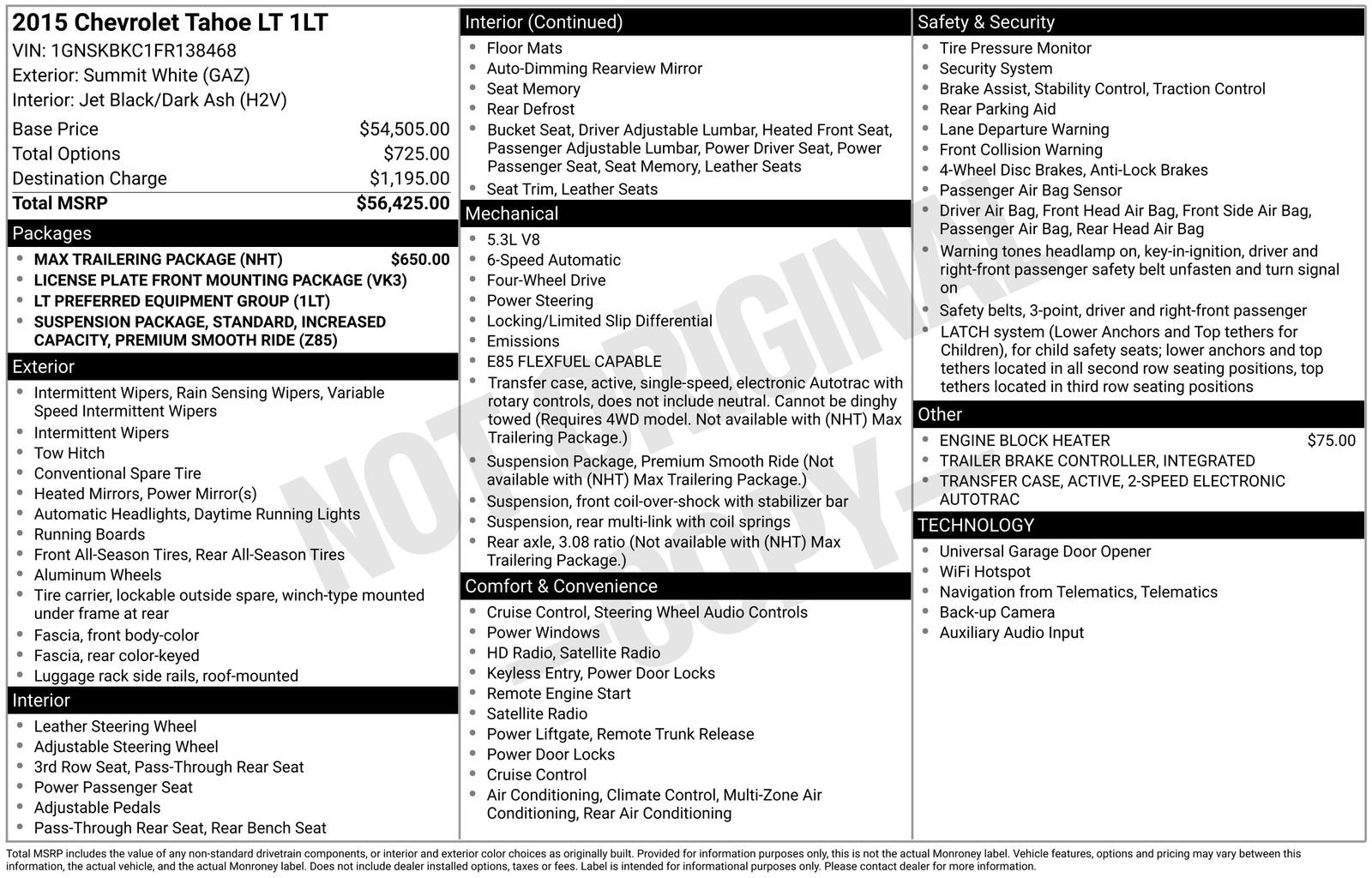 Used 2015 Chevrolet Tahoe LT w/ Max Trailering Package AWD/4WD image 53