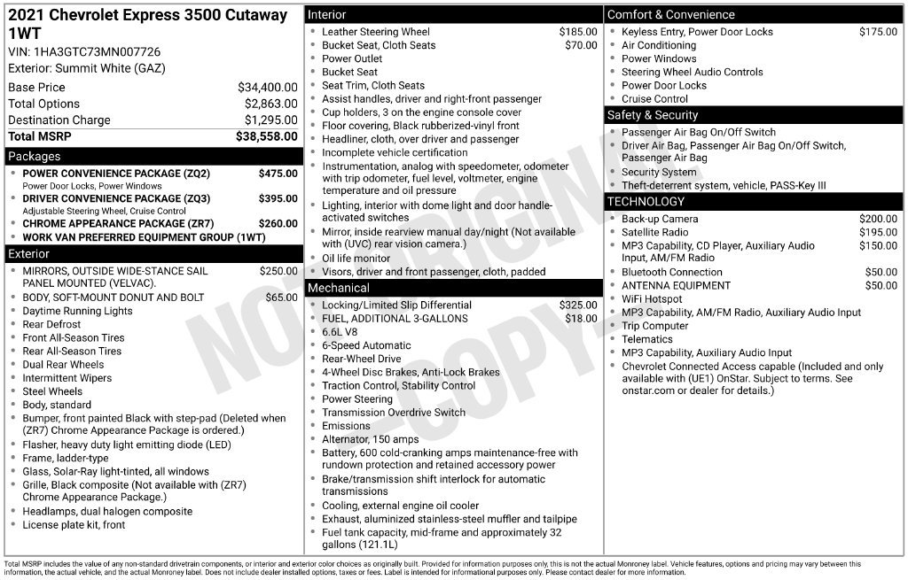Used 2021 Chevrolet Express 3500 w/ Power Convenience Package RWD image 29