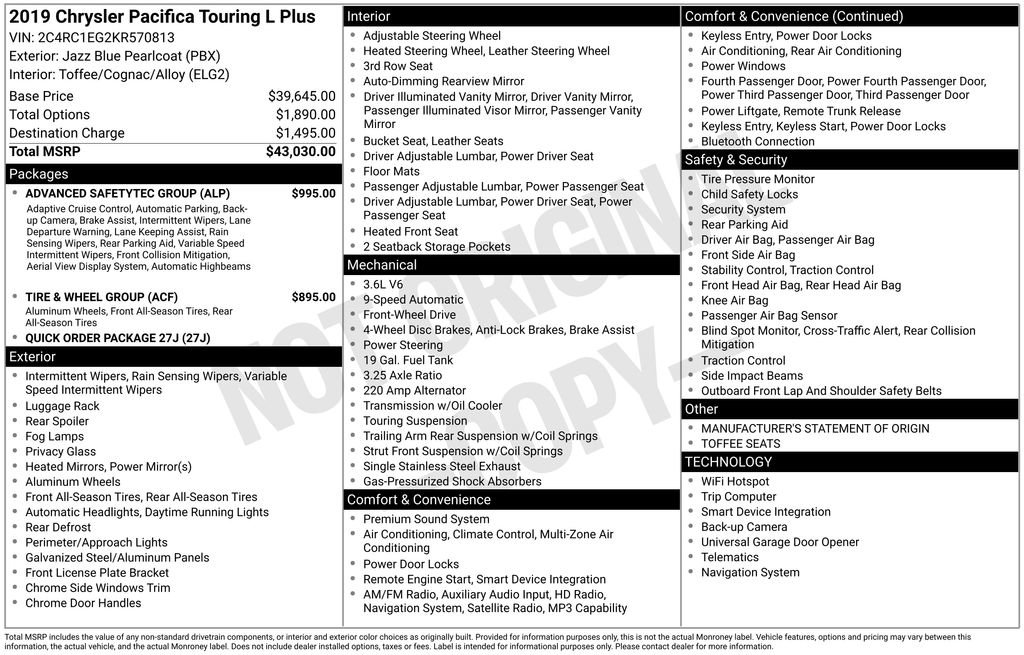 Used 2019 Chrysler Pacifica Touring-L Plus w/ Advanced Safetytec Group FWD image 15
