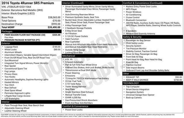 Used 2016 Toyota 4Runner SR5 Premium w/ Four Season Floor Mat Package image 7