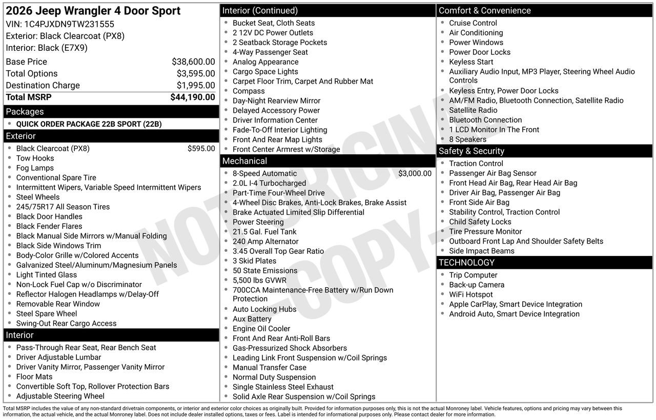 New 2026 Jeep Wrangler Sport image 27