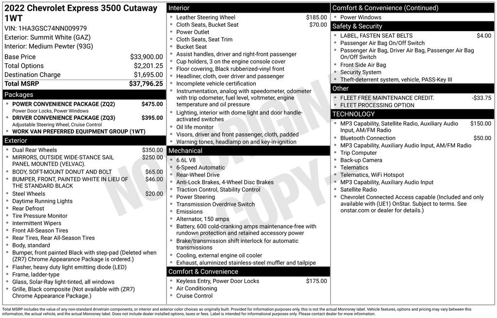 Used 2022 Chevrolet Express 3500 w/ Power Convenience Package RWD image 4