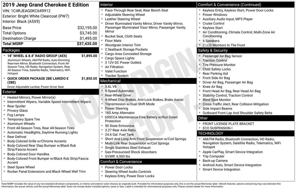 Used 2019 Jeep Grand Cherokee Laredo w/ 18" Wheel & 8.4" Radio Group image 3