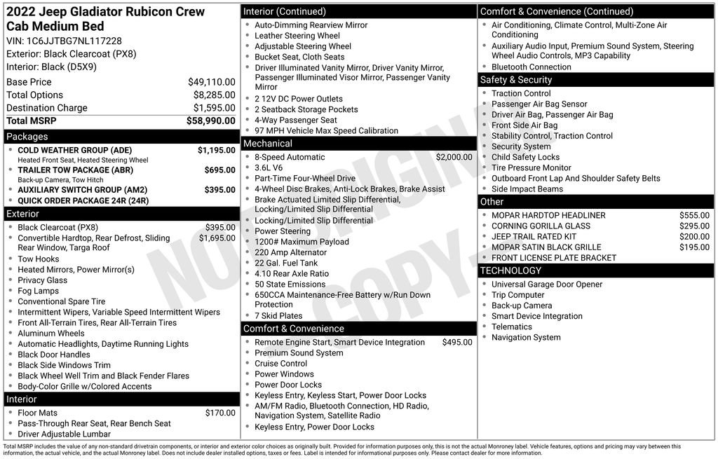Used 2022 Jeep Gladiator Rubicon w/ Cold Weather Group AWD/4WD image 51