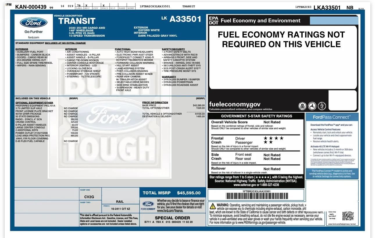 Used 2020 Ford Transit 250 Medium Roof AWD w/ Load Area Protection Package image 25