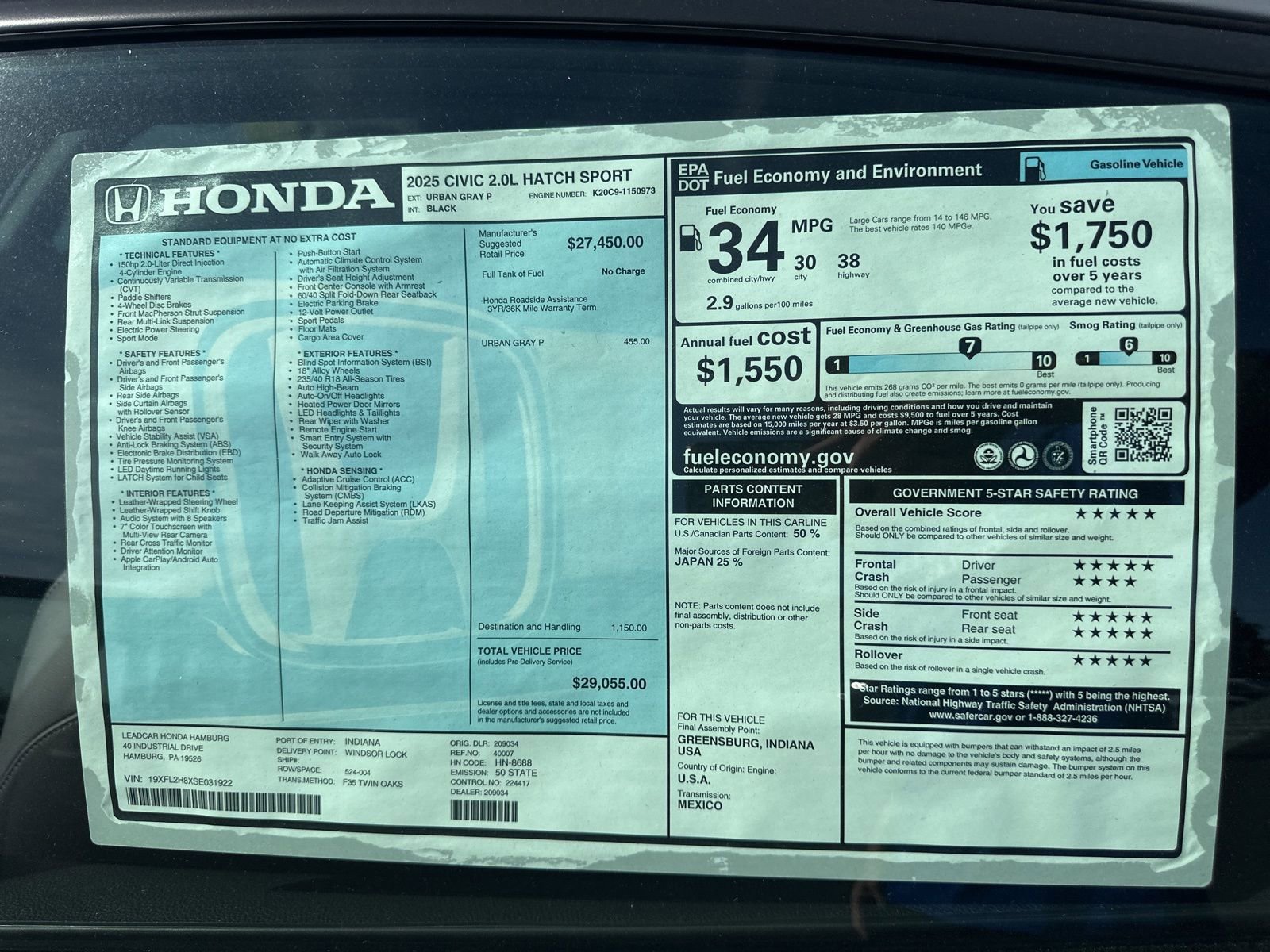 New 2025 Honda Civic Sport image 9