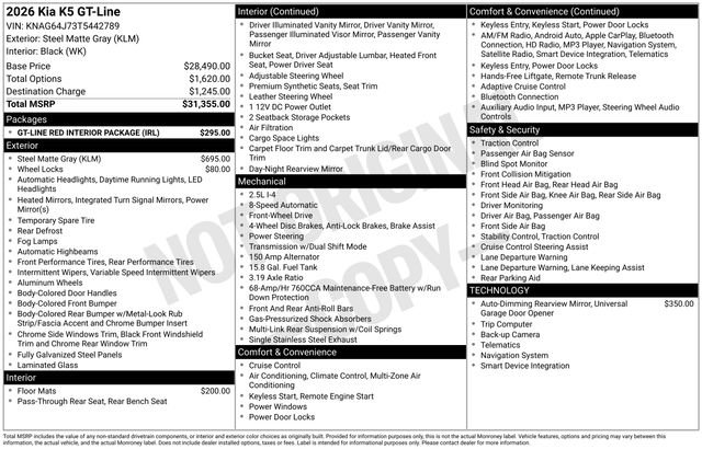 New 2026 Kia K5 GT-Line w/ GT-Line Red Interior Package image 5