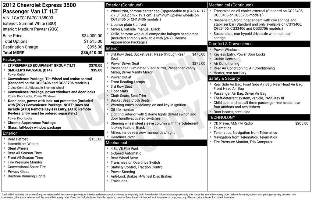 Used 2012 Chevrolet Express 3500 LT w/ LT Preferred Equipment Group RWD image 27