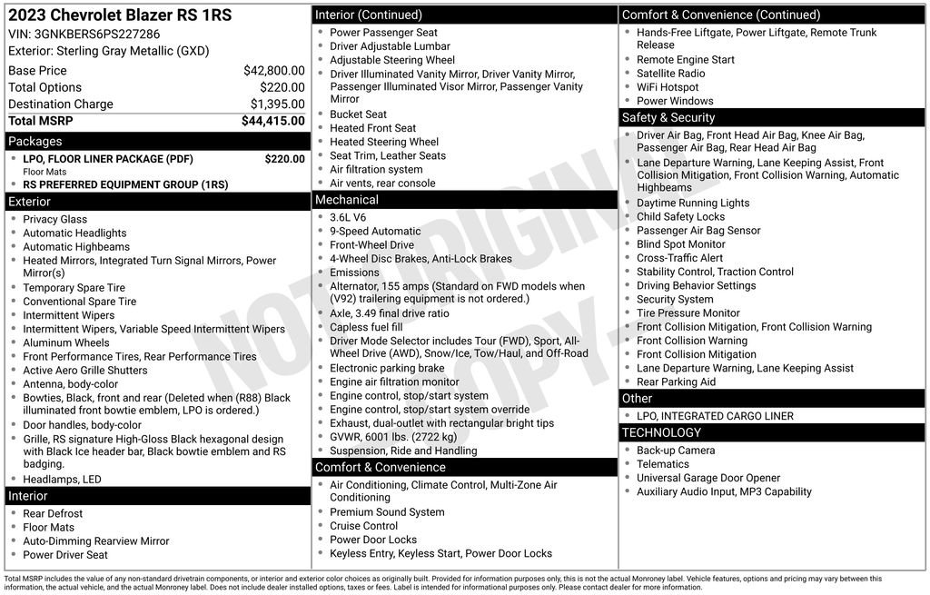 Used 2023 Chevrolet Blazer RS w/ LPO, Floor Liner Package FWD image 4