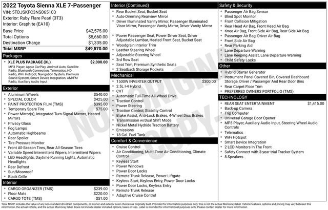 Used 2022 Toyota Sienna XLE w/ XLE Plus Package AWD/4WD image 10