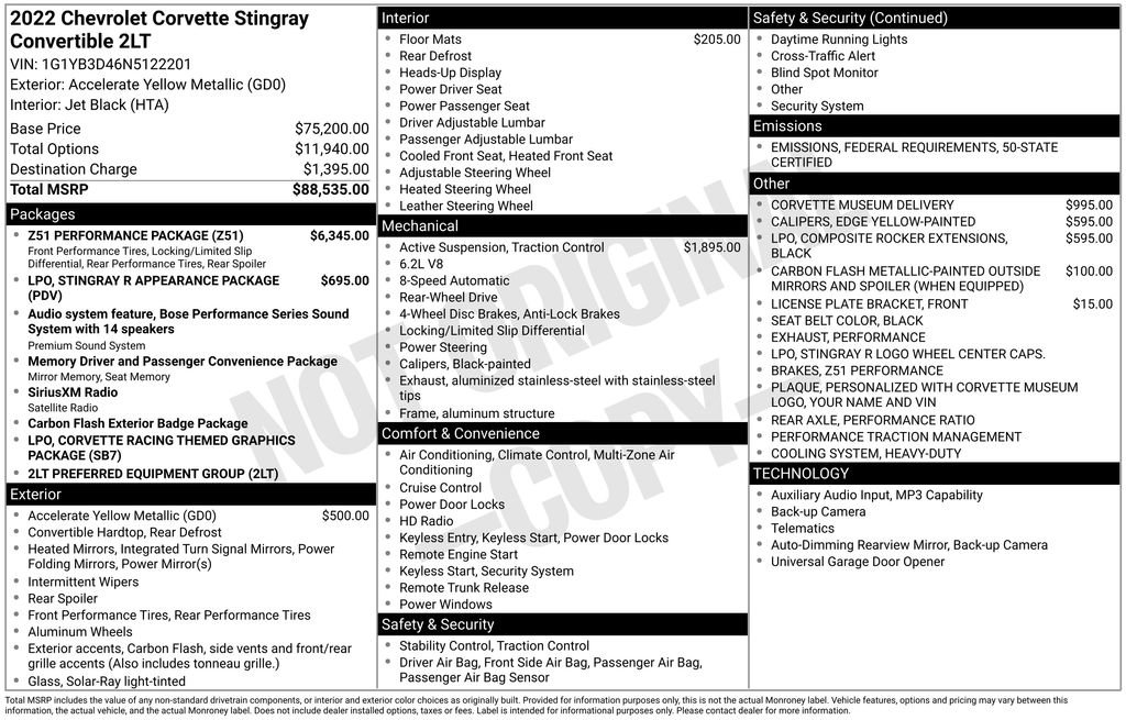 Used 2022 Chevrolet Corvette Stingray Preferred Conv w/ Z51 Performance Package image 2