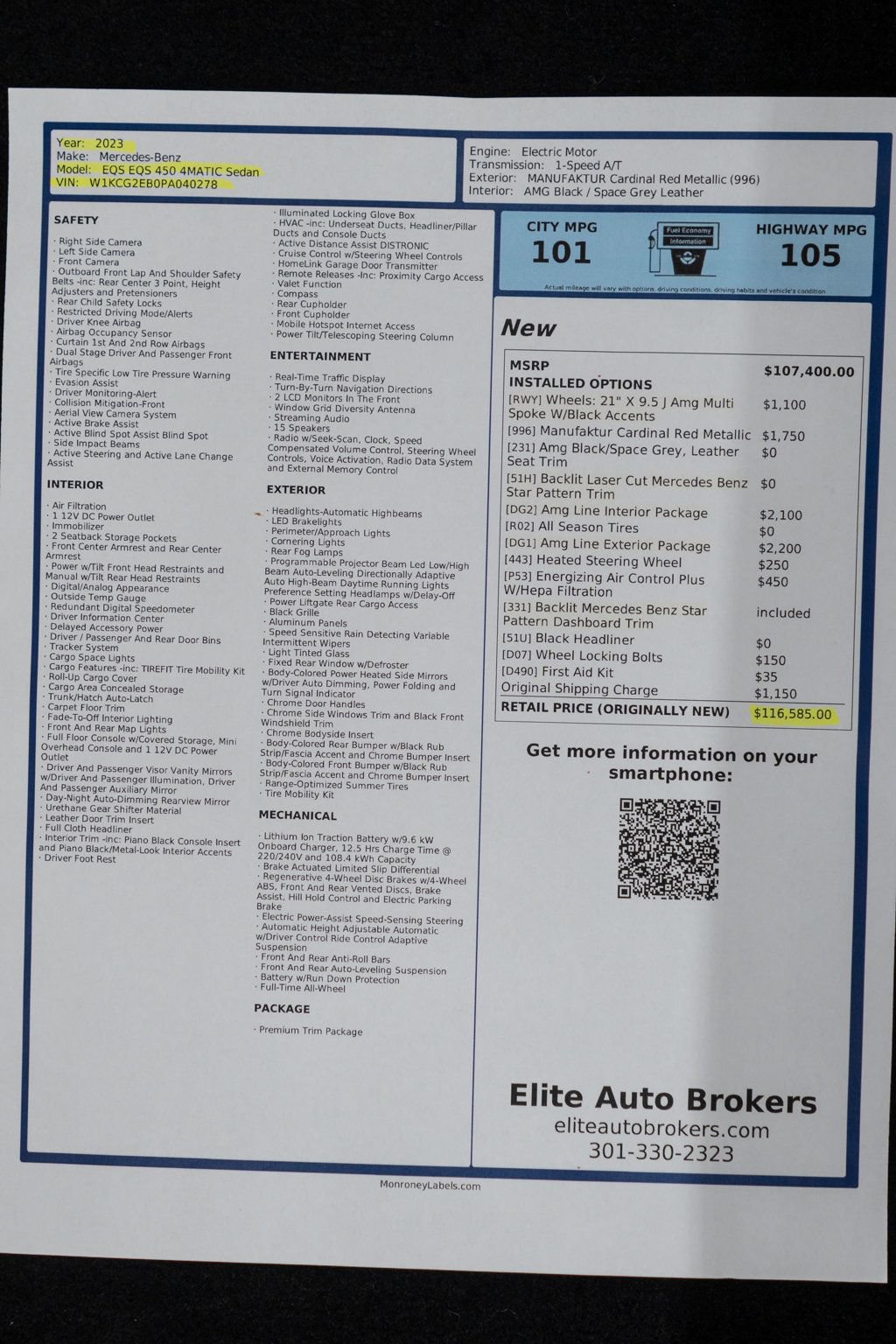 Used 2023 Mercedes-Benz EQS 450+ 4MATIC Sedan w/ AMG Line Exterior Package image 48