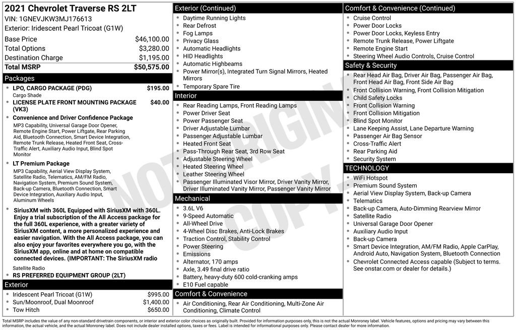 Used 2021 Chevrolet Traverse RS w/ LPO, Cargo Package AWD/4WD image 3