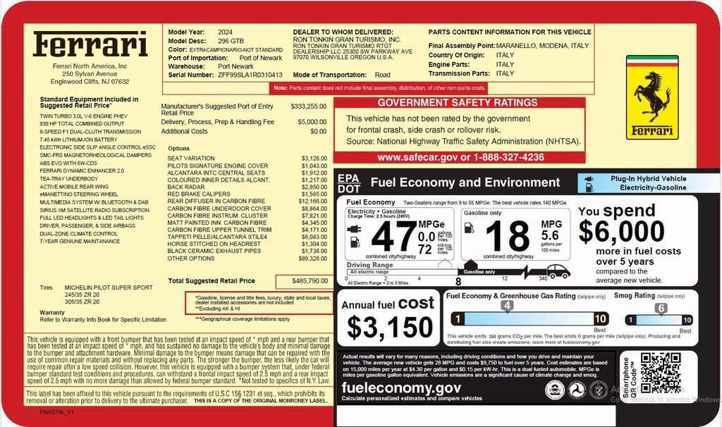 Certified 2024 Ferrari 296 GTB RWD image 46