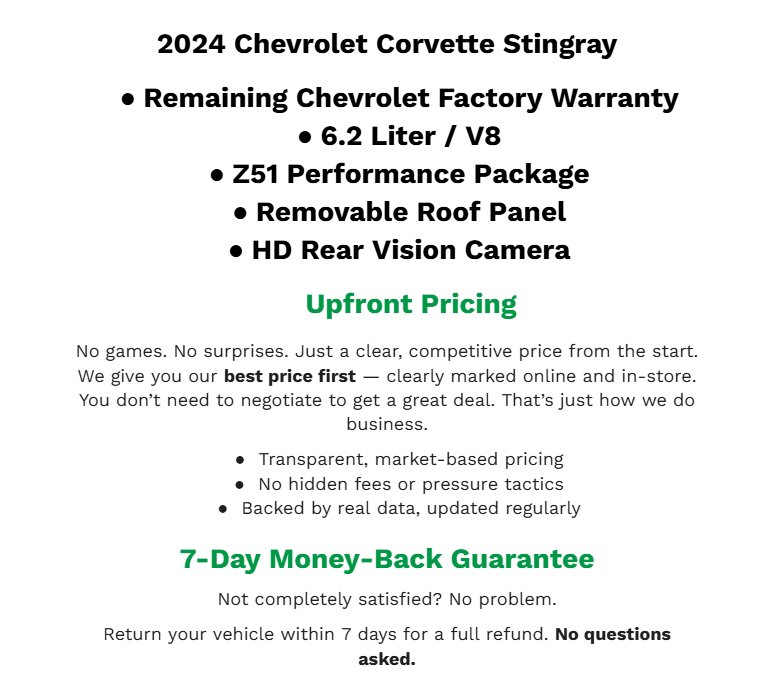 Used 2024 Chevrolet Corvette Stingray Coupe w/ 1LT RWD image 2