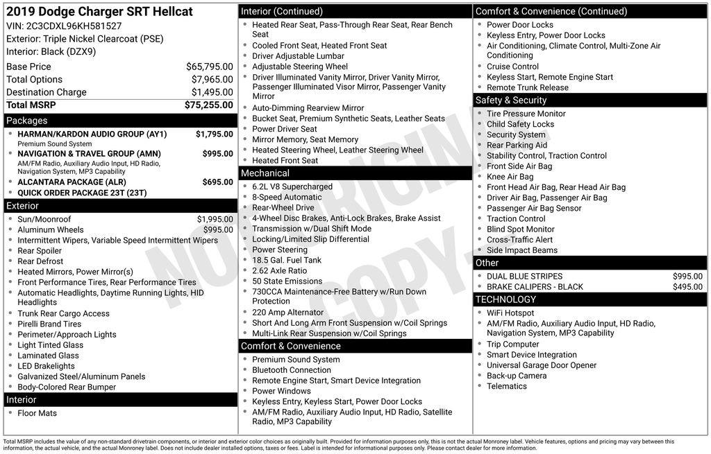 Used 2019 Dodge Charger SRT Hellcat w/ Harman/Kardon Audio Group RWD image 11