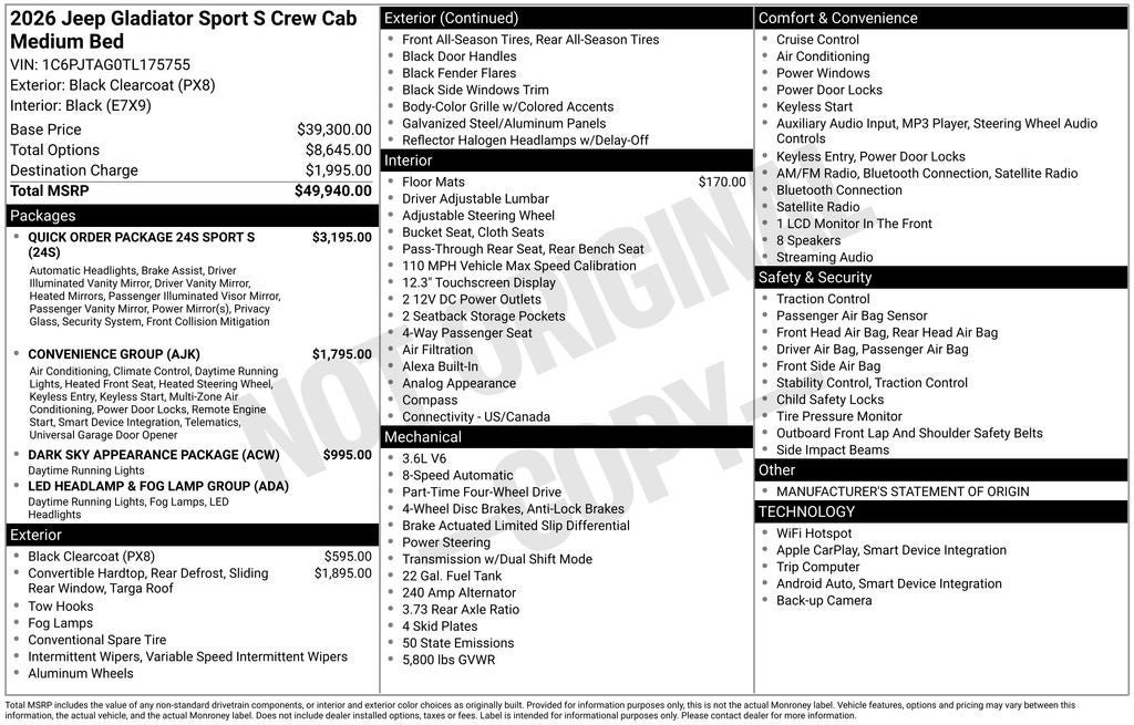 New 2026 Jeep Gladiator Sport AWD/4WD image 29