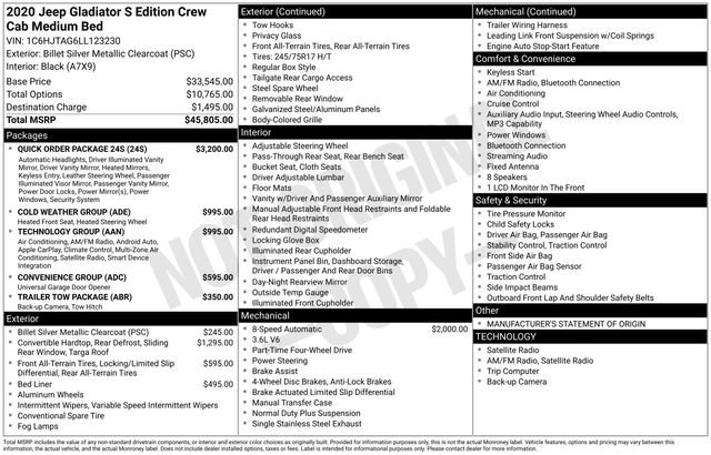 Used 2020 Jeep Gladiator Sport w/ Quick Order Package 24S image 38