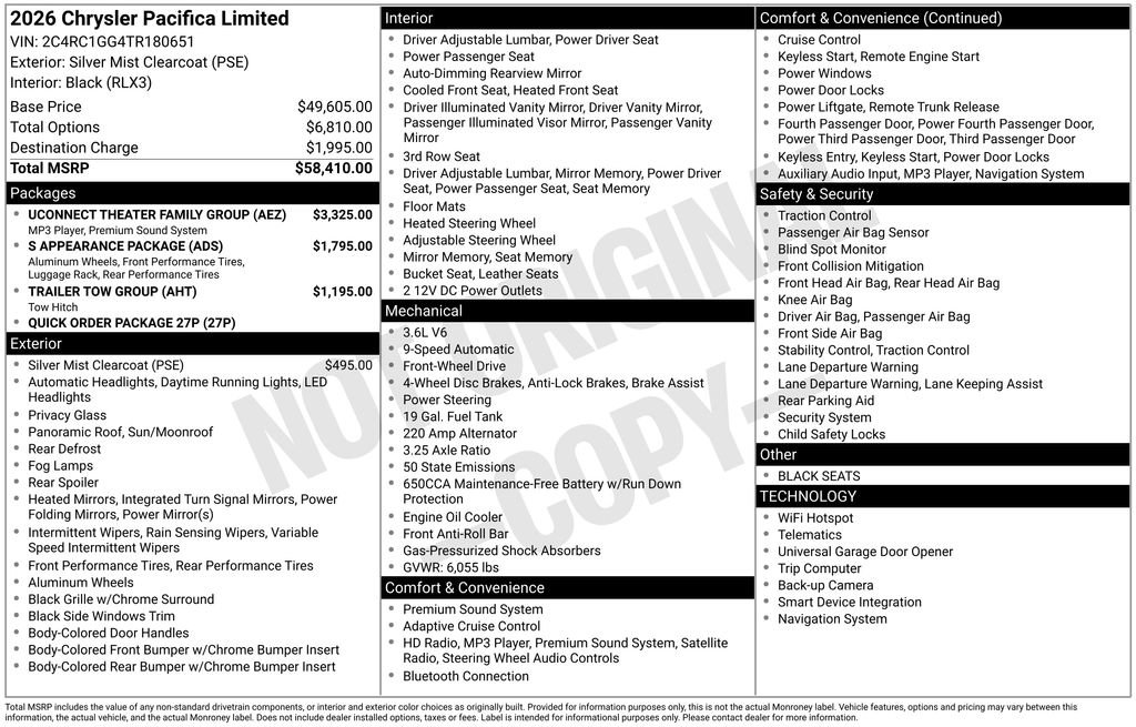 New 2026 Chrysler Pacifica Limited w/ Uconnect Theater Family Group image 40