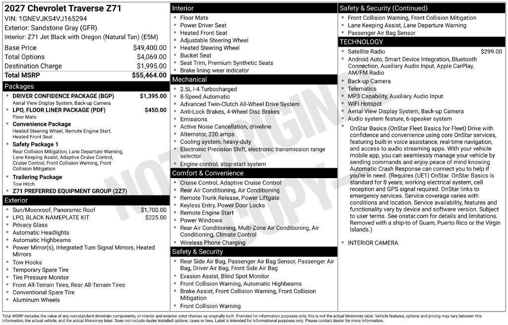 New 2027 Chevrolet Traverse Z71 w/ Driver Confidence Package AWD/4WD image 35