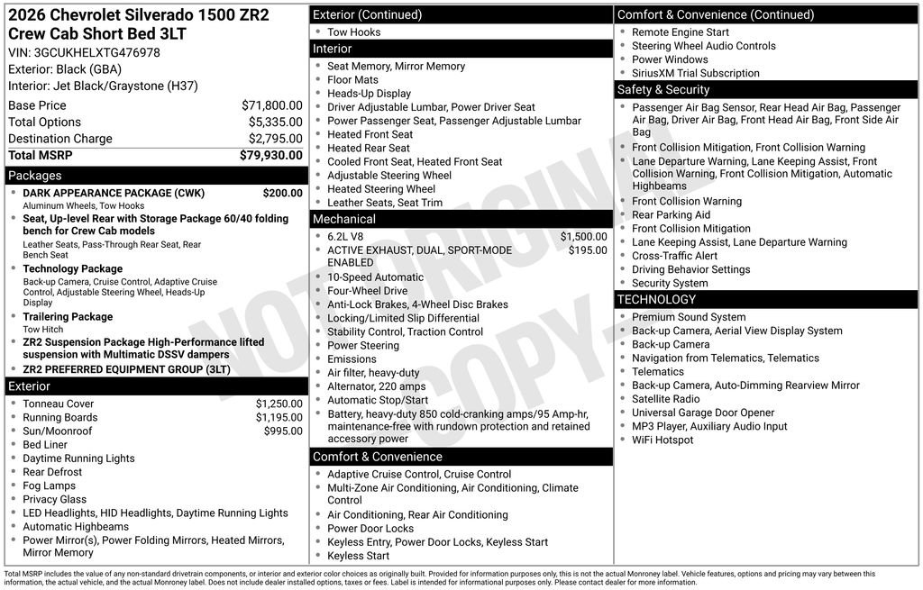 New 2026 Chevrolet Silverado 1500 ZR2 w/ Dark Appearance Package AWD/4WD image 5