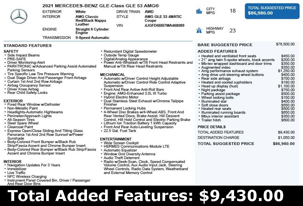 Used 2021 Mercedes-Benz GLE 53 AMG 4MATIC Coupe w/ AMG Night Package image 3