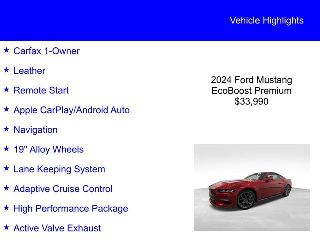 Certified 2024 Ford Mustang Premium w/ 2.3L High Performance Package RWD image 3