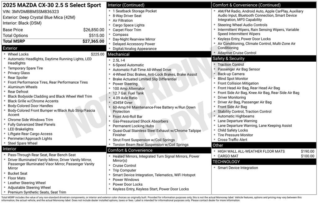 New 2025 MAZDA CX-30 AWD 2.5 S w/ Select Sport Pkg image 7