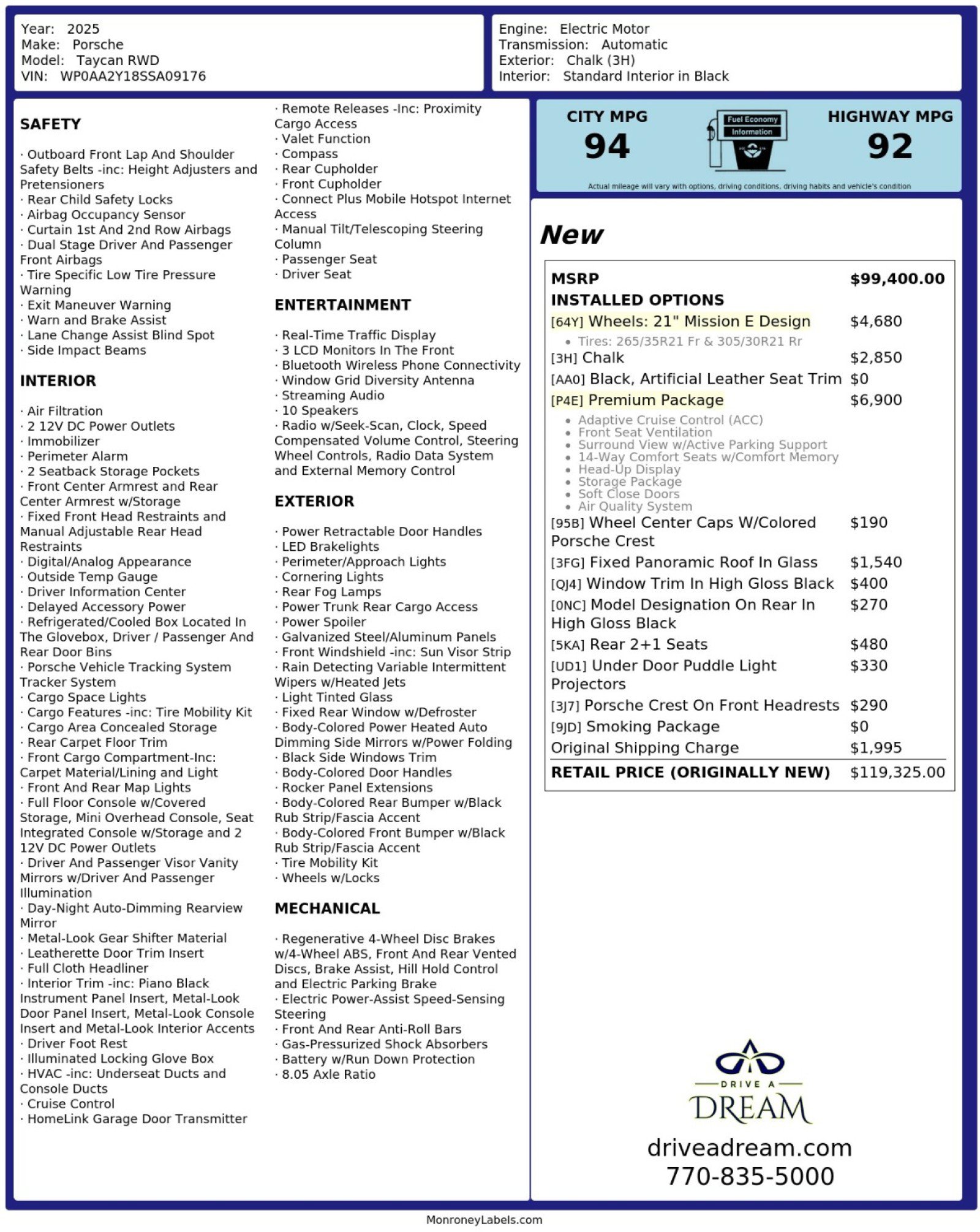 Used 2025 Porsche Taycan w/ Premium Package RWD image 57