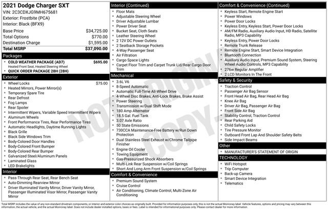 Certified 2021 Dodge Charger SXT w/ Cold Weather Package AWD/4WD image 29