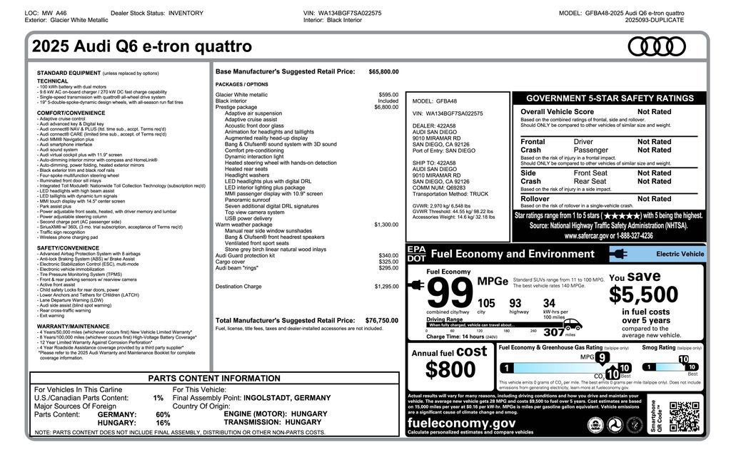 Used 2025 Audi Q6 e-tron Prestige w/ Black Warm Weather Package AWD/4WD image 4