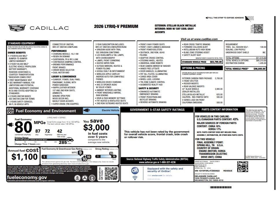 New 2026 Cadillac Lyriq V w/ Exterior Carbon Fiber Package image 40