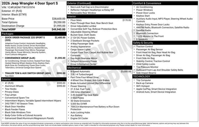 New 2026 Jeep Wrangler Unlimited Sport AWD/4WD image 17
