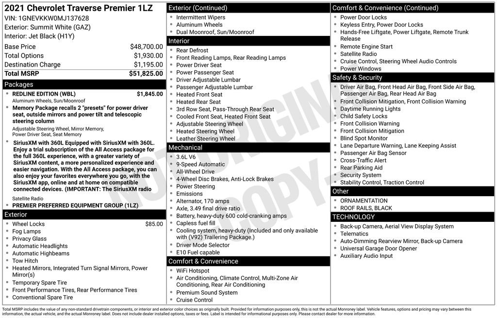 Used 2021 Chevrolet Traverse Premier w/ Redline Edition AWD/4WD image 5