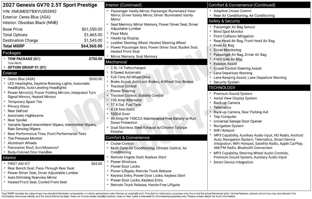 New 2027 Genesis GV70 2.5T Sport Prestige w/ Tow Package AWD/4WD image 16