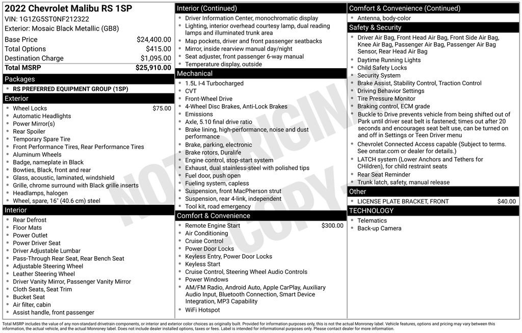 Used 2022 Chevrolet Malibu RS FWD image 16