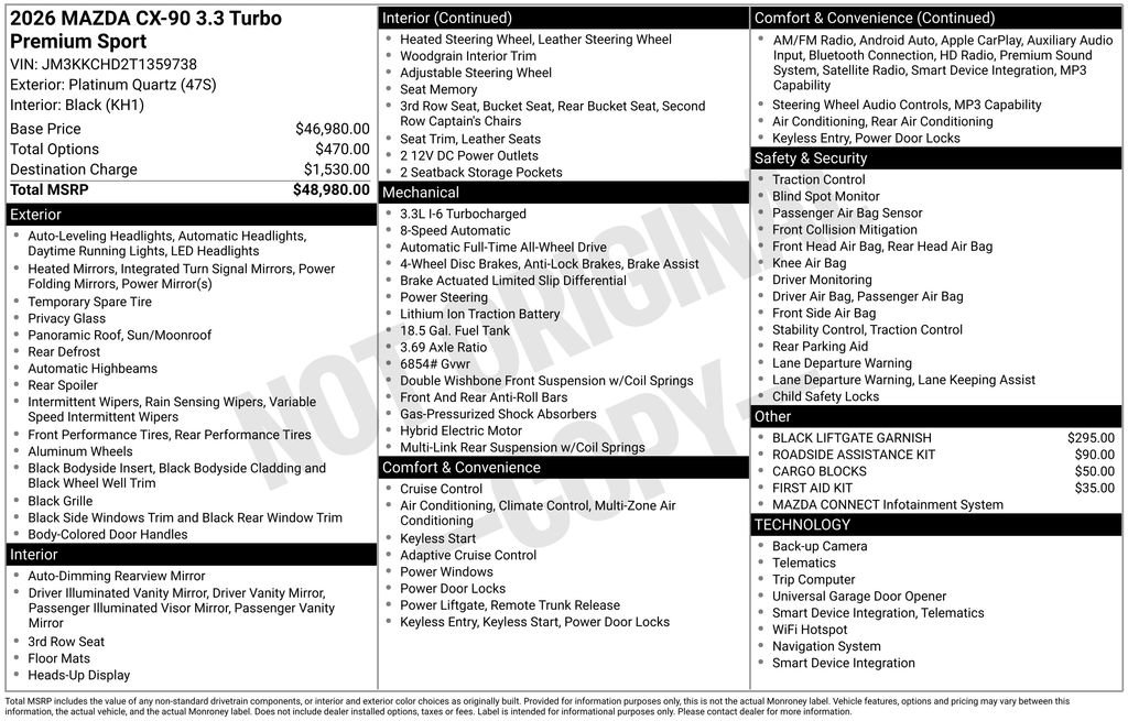 New 2026 MAZDA CX-90 3.3 Turbo w/ Premium Sport Pkg image 35