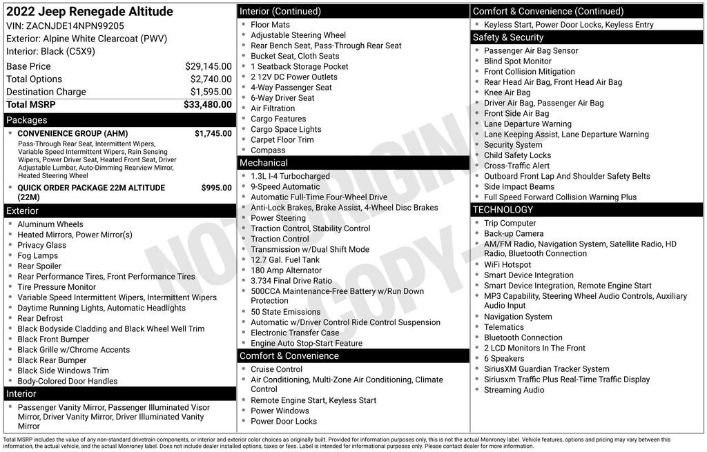 Certified 2022 Jeep Renegade Altitude w/ Convenience Group AWD/4WD image 43