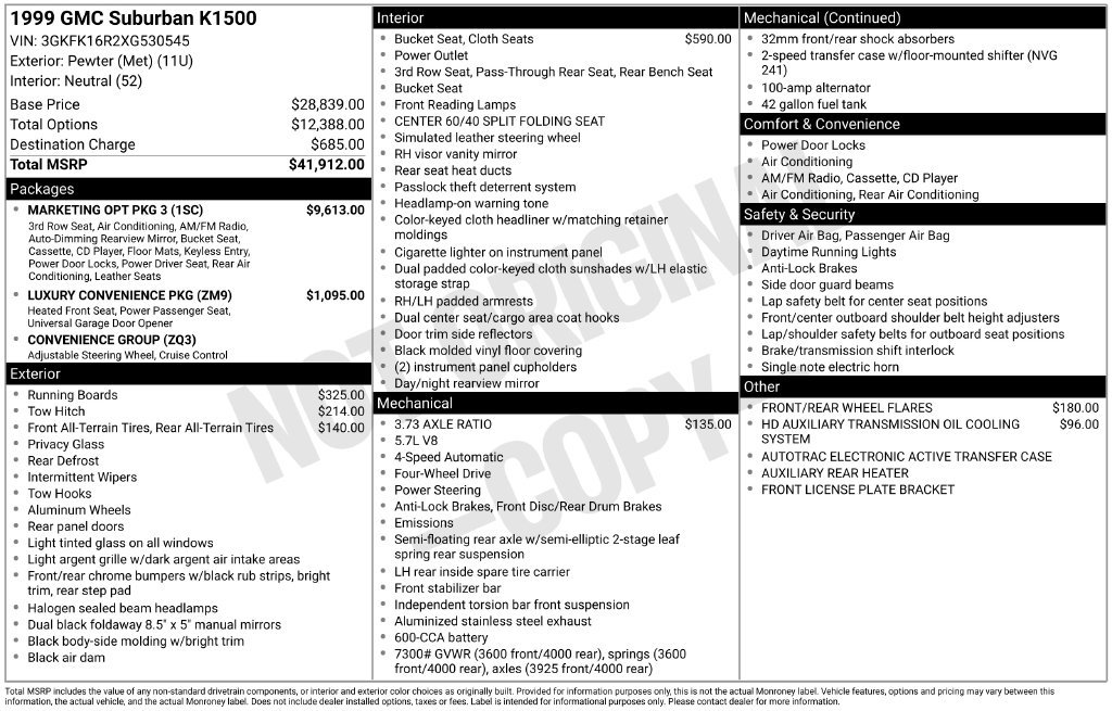 Used 1999 GMC Suburban 4WD w/ Marketing Opt Pkg 3 image 32